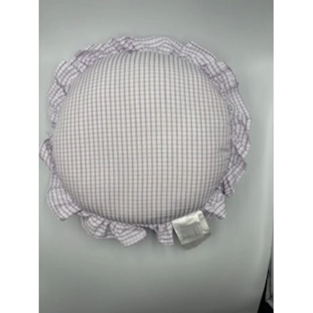 Spill the Tea Throw Pillow Purple Gingham Grandmillennial Ruffle Coquette Round